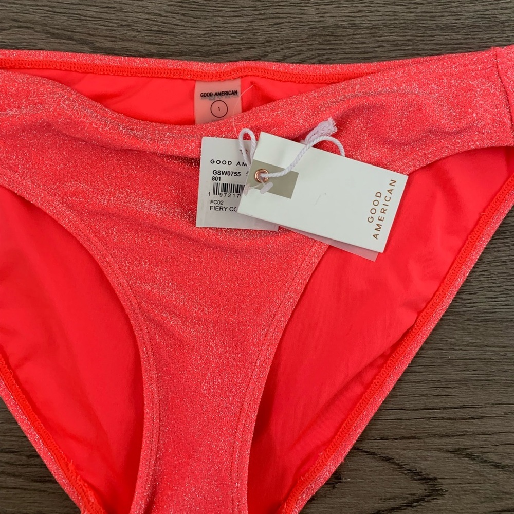 Good American Sparkle Low Rise Swim Briefs - Size 1 (US 2-4) - Fiery Coral - NWT - Picture 6 of 6
